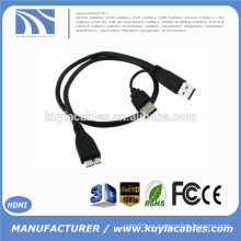 USB 3.0 a macho a micro USB 3.0 Y Cable para HDD móvil disco duro negro